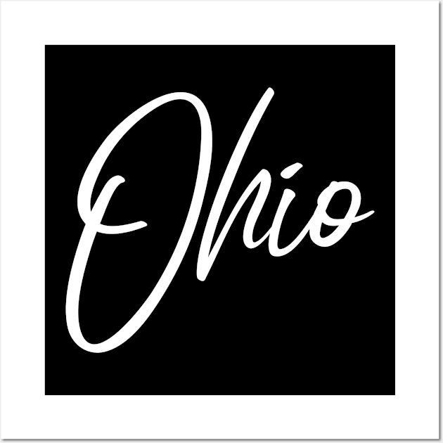 'Ohio' white flowing handwritten text Wall Art by keeplooping